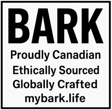 BARK neck tag: Proudly Canadian, Ethically Sourced, Globally Crafted, mybark.life